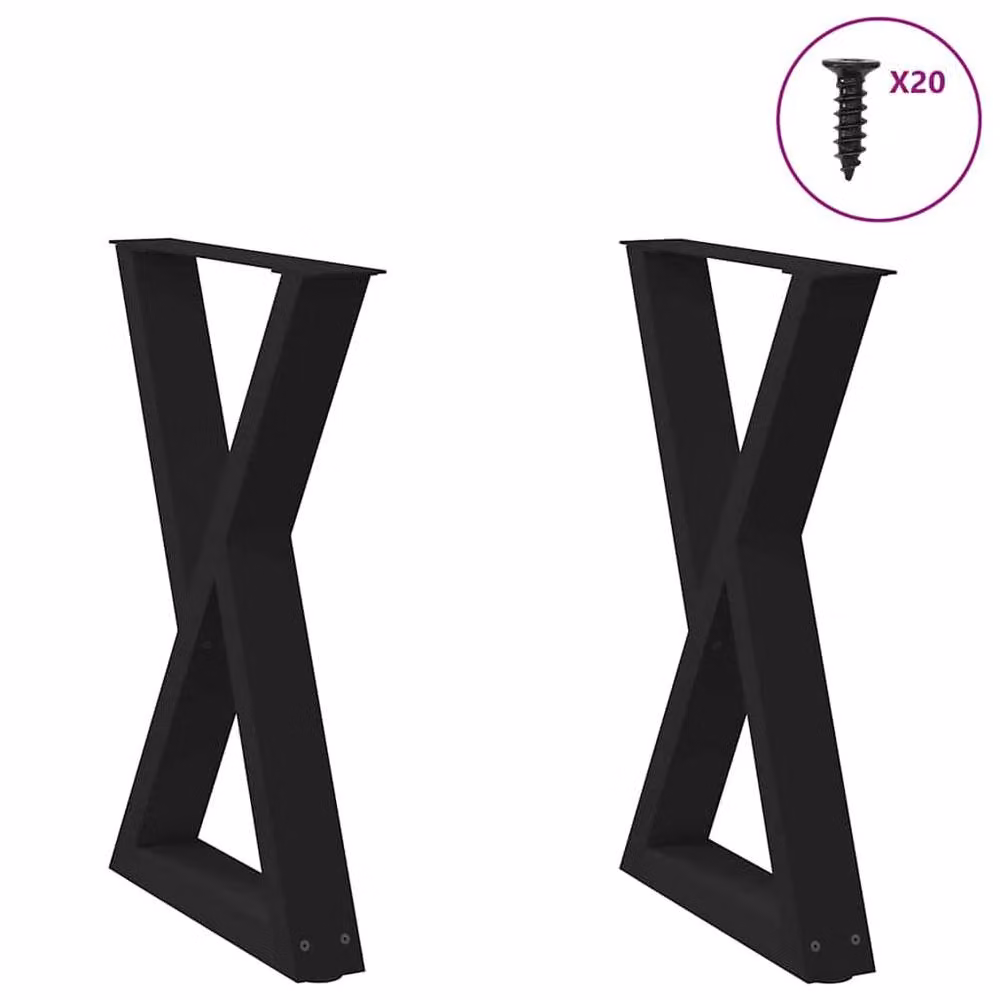 Berkfield Home Modern Dining Table Legs, 2 Piece Set, Black Matt Steel, H: 72-73.3 cm x W: 50 cm – 2