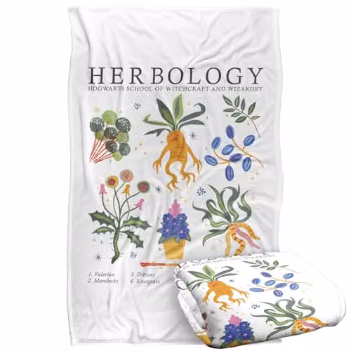 Warner Bros. Harry Potter Herbology Silky Touch Super Soft Floral Fleece Throw Blanket, Multicolour, W: 91.44 cm x L: 147 cm