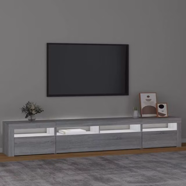 Berkfield Home Modern TV Cabinet with LED Lights in Grey Sonoma, W: 240 cm, D: 35 cm, H: 40 cm