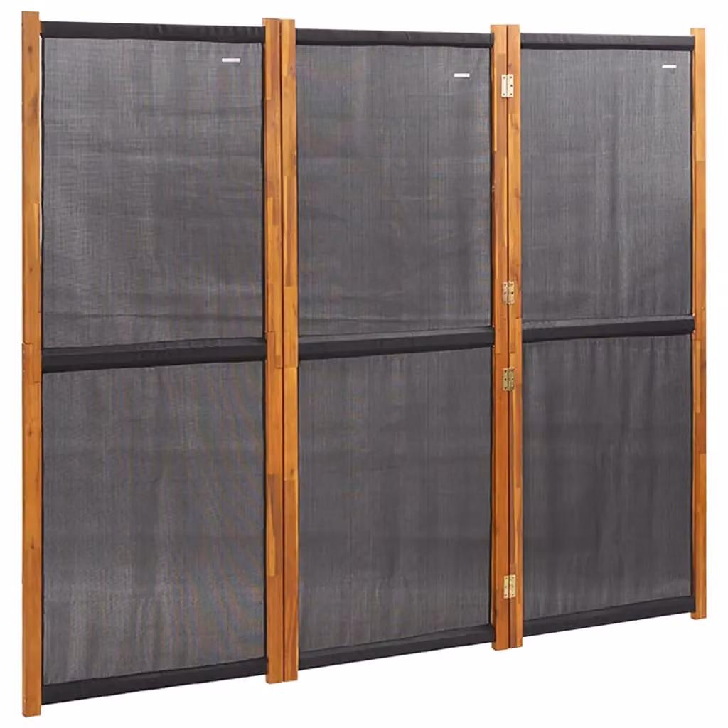 Berkfield Home 3-Panel Acacia Wood Room Divider in Black, H 210 cm x W 180 cm – 1
