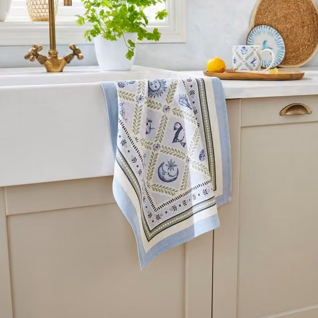 Ulster Weavers Coastal Treasures Maritime Print Cotton Tea Towel in Blue and Green
