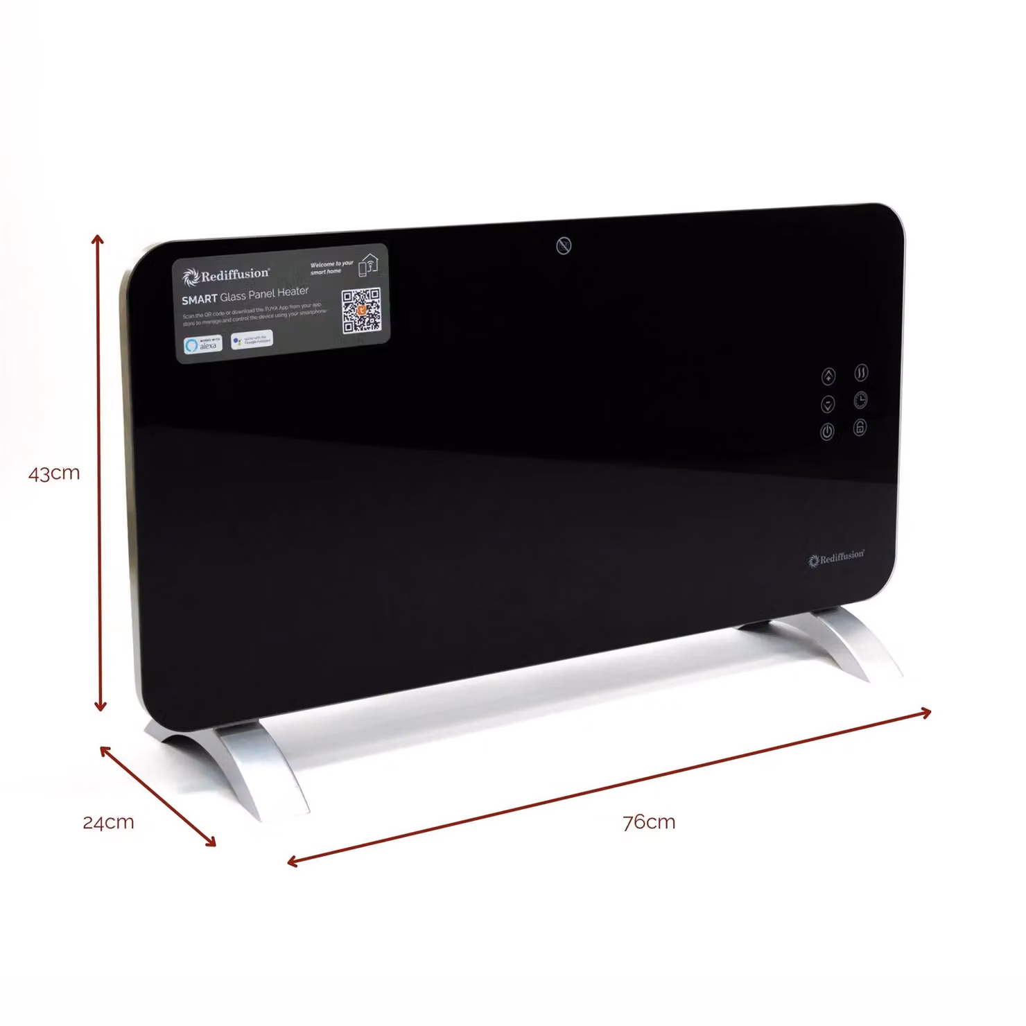 Rediffusion Smart Glass Panel Convector Heater 1500W Black – 2