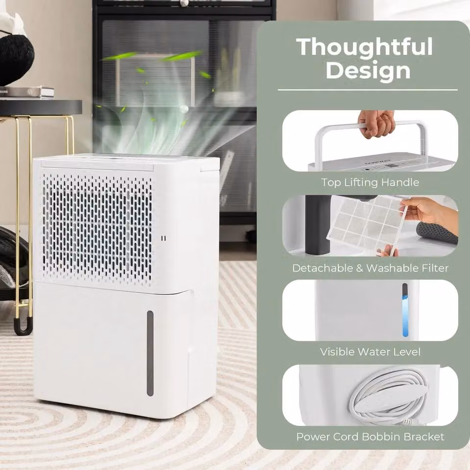 Costway 12L Portable Home Dehumidifier with 24H Timer and Continuous Drain, White – 2