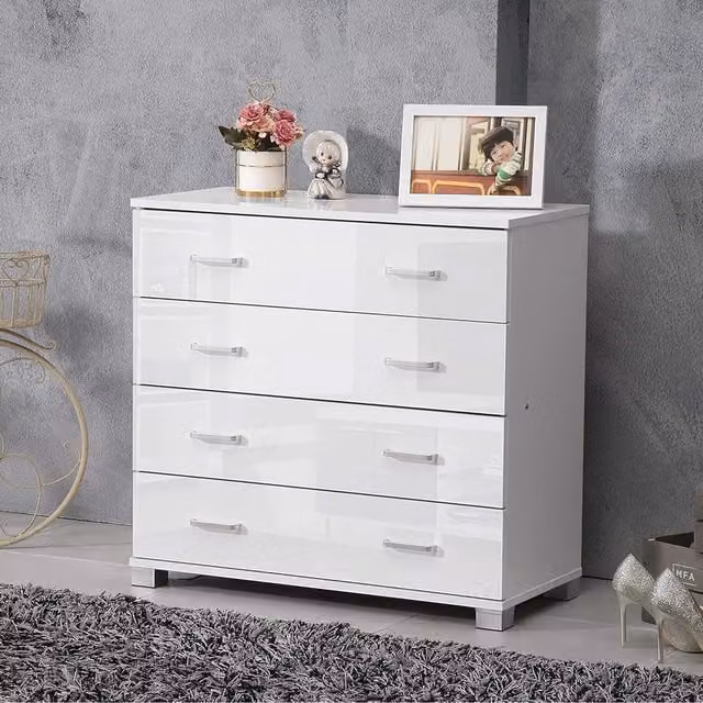 Home Treats High Gloss White Wooden Chest of Drawers for Bedroom, Living Room or Hallway