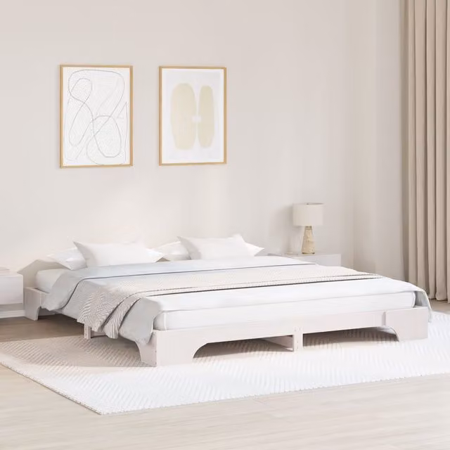 Berkfield Home Modern Lacquered Solid Wood Bed Frame, White, W/D/H: 200 x 200 cm