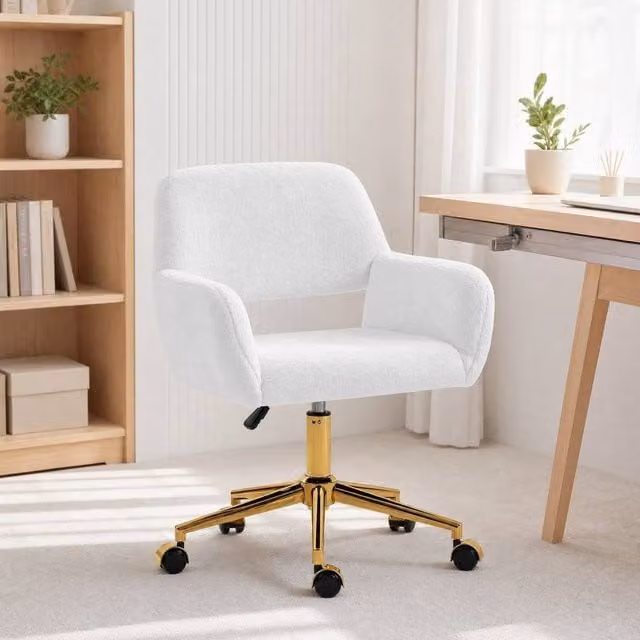 STILVORA Beige Bouclé Swivel Task Chair for Home Office