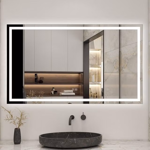 AicaBathroom Modern White LED Bathroom Mirror with Socket and Bluetooth Speaker, Width: 110 cm