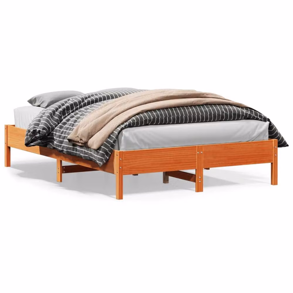 Berkfield Home Beautiful Solid Wood Bed Frame in Waxed Brown, W/D/H: 160 x 200 x 36.5 cm – 2