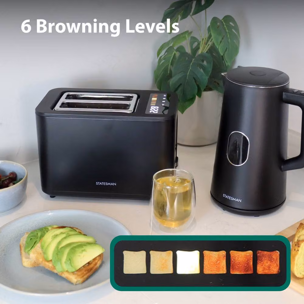 Statesman 900W Digital 2-Slice Toaster with LED Timer Display, Touch Control Panel and Cable Storage, Black – 4