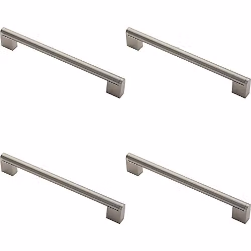 Loops 4 Pack Round Bar Pull Handle in Brushed Satin Nickel and Stainless Steel, 232 x 14 mm with 192 mm Fixing Centres