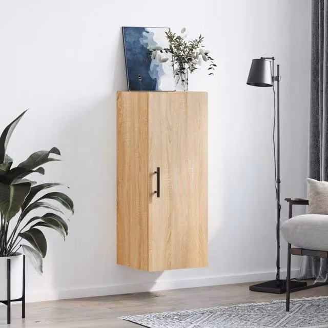 Berkfield Home Wall Mounted Sonoma Oak Cabinet in Light Oak, W/D/H: 34.5 x 34 x 90 cm