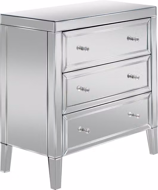 Birlea Valencia 3 Drawer Chest in Silver and White with Mirrored Top