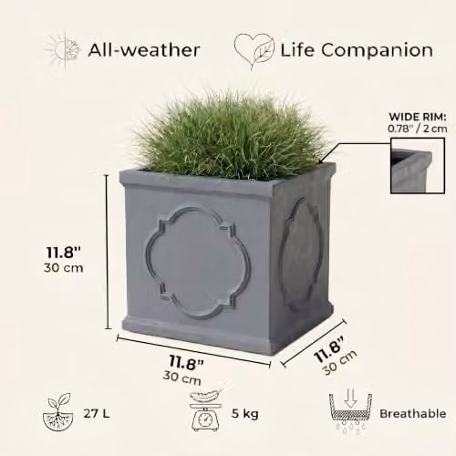 IDEALIST Grey Reinforced Stone Square Planter, 30 cm Diameter – 7