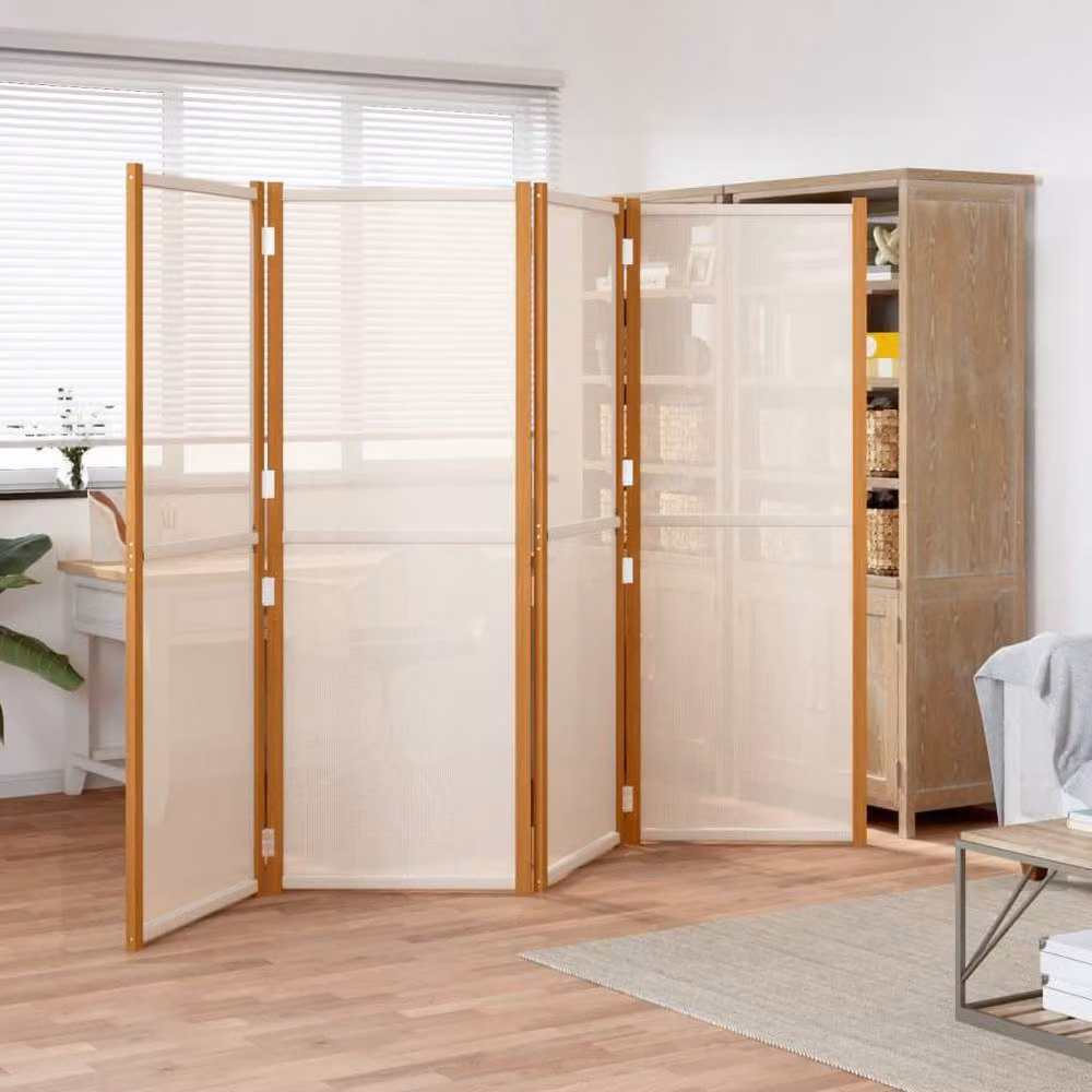Berkfield Home 4-Panel Acacia Wood Room Divider in Beige and White, W/H: 280 x 180 cm – 2