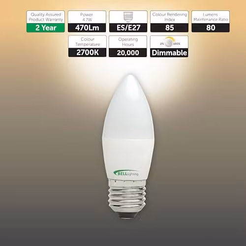 BELL Lighting E27 Dimmable LED Filament Candle Bulbs, Warm White, 4.7W, Pack of 6 – 2