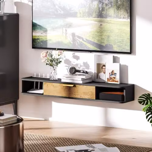 HOMCOM Modern Wall Mounted Floating TV Stand Cabinet in Grey and Black, W: 120 cm, D: 24 cm, H: 16 cm – 7