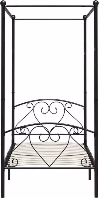 Berkfield Home Elegant Metal Canopy Bed Frame, Black, W/D/H: 90 x 200 cm
