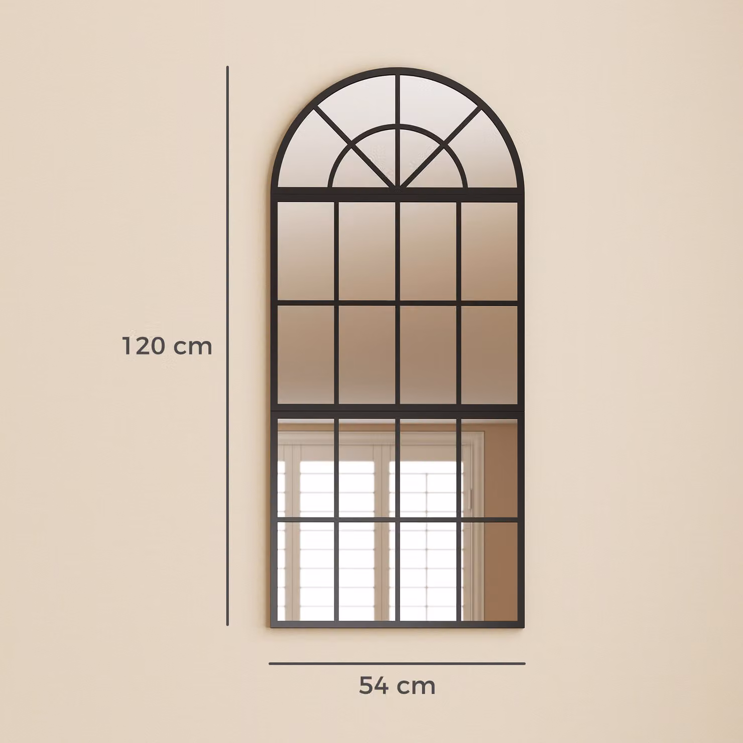 HOMCOM 3-Piece Large Arched Wall Mirror Set with Metal Grid in Black, W/H: 120 x 54 cm – 3