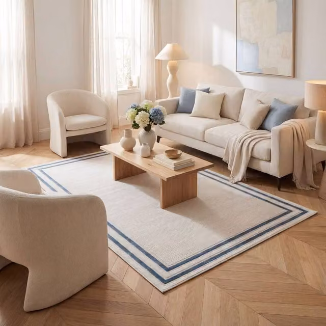 THE RUGS Carmel Bordered Area Rug in Ivory and Navy, W: 200 cm, L: 290 cm
