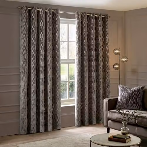 Paoletti Manhattan Velvet Blackout Eyelet Curtains, Grey/Brown, H 229 cm x W 229 cm – 2