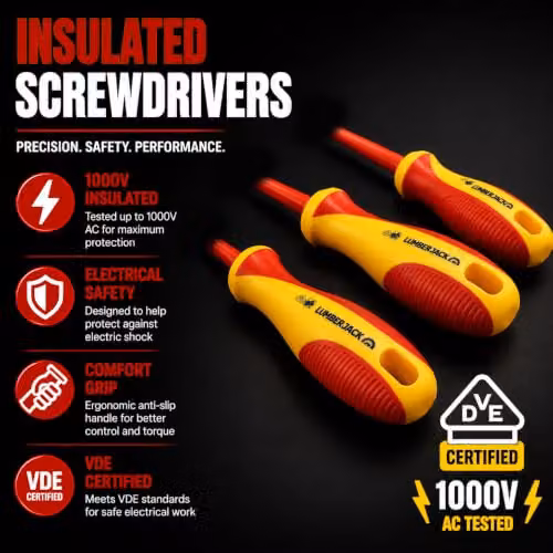 Lumberjack 11-Piece VDE Insulated Electricians Tool Set with Pliers and Screwdrivers in Red – 3