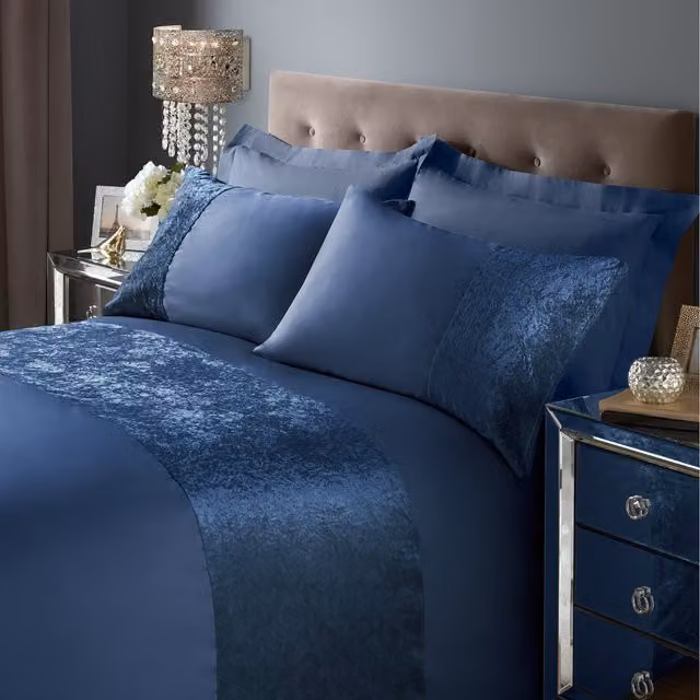 Roseley Navy Blue Crushed Velvet Duvet Cover Set with 2 Pillowcases