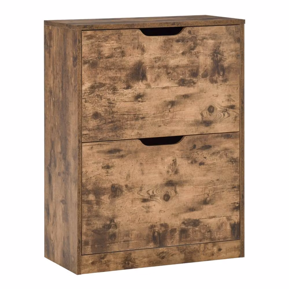 Wyld Haus Rustic Brown Wooden Shoe Cabinet with 2 Tilting Compartments, Holds 12 Pairs, W/D/H: 62.5 x 26.0 x 81.0 cm – 2