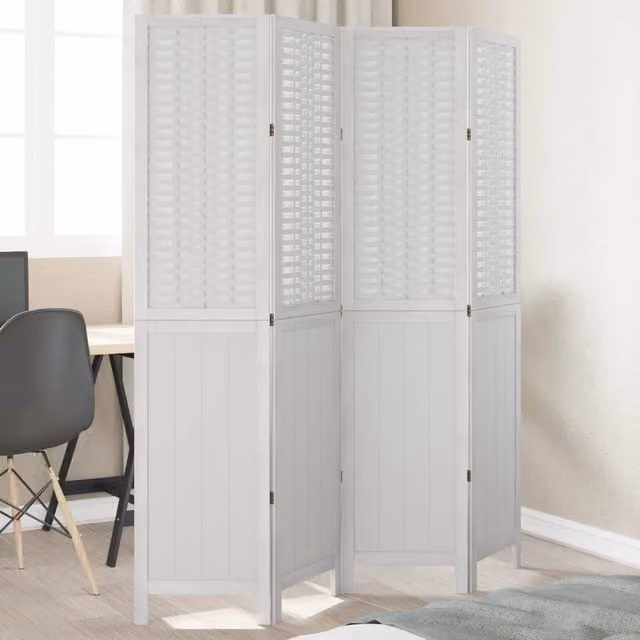 Berkfield Home 4 Panel Room Divider in White Solid Wood