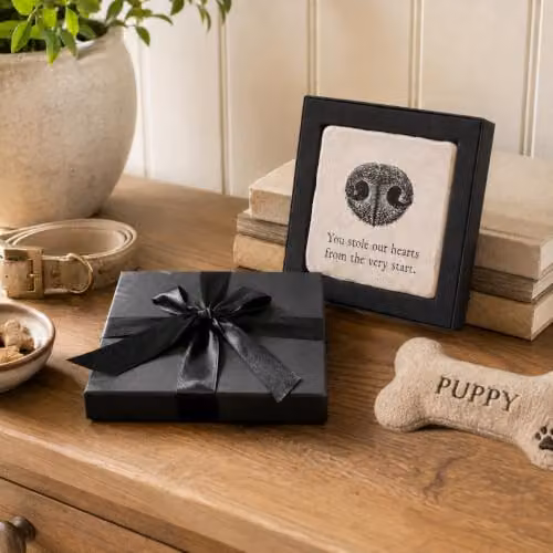 Purely Home New Dog Marble Coaster Gift Box Set in Black and White – 2