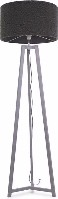 ValueLights Lottie Grey Wood Floor Lamp with Boucle Fabric Shade and LED Bulb