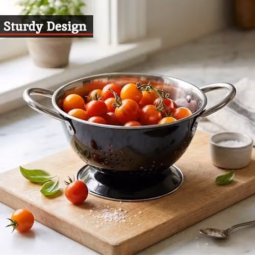 Orsina Collapsible Stainless Steel Colander with Handles, Black, W: 17 cm, D: 14 cm, H: 10 cm – 3
