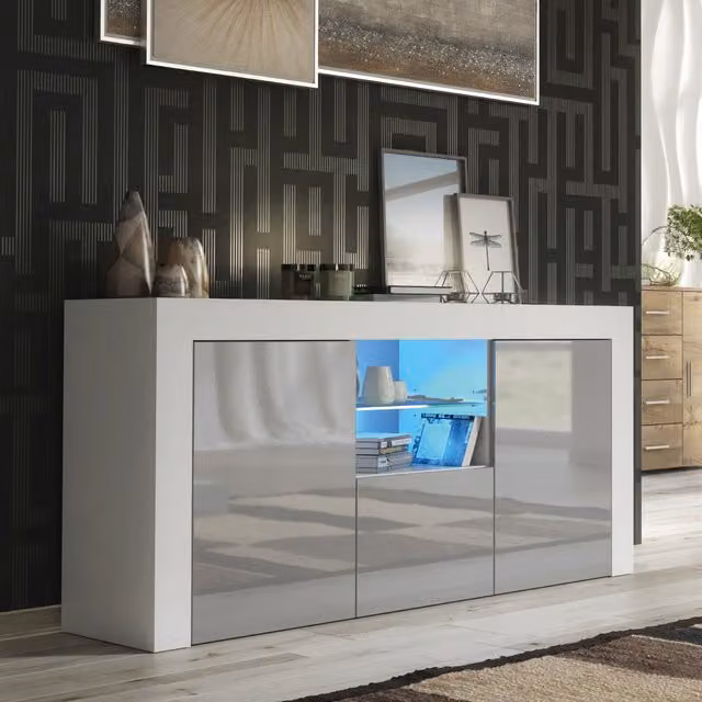 Creative Furniture Aurora Sideboard in White and Grey, W: 145 cm, H: 70 cm, D: 35 cm