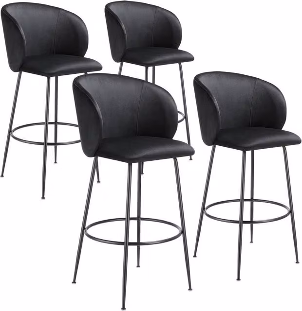 tectake Luana Bar Stool Set of 4 in Black Velvet – 1