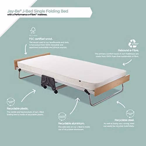 JAY-BE J-Bed Single Folding Bed with Performance Mattress in Black, W/D/H: 90 x 200 x 38 cm – 2