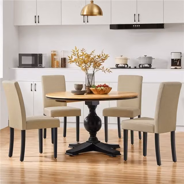 Yaheetech Set of 2 Modern Dining Chairs in Beige and Yellow Fabric with Rubberwood Legs