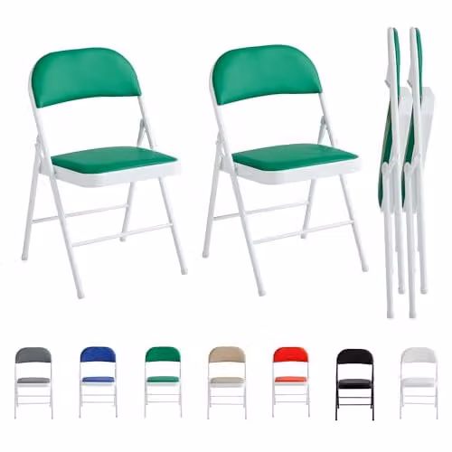 MCC Direct Set of 2 Green Faux Leather Folding Chairs with Metal Frame