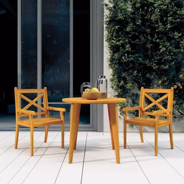Berkfield Home Set of 2 Brown Acacia Wood Outdoor Dining Chairs