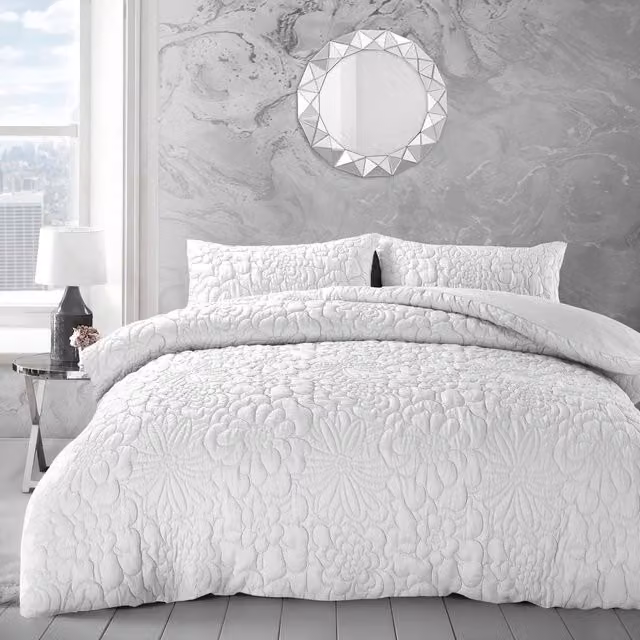 Velosso White Microfibre Floral Duvet Set and Pillowcase, 90 x 200 cm