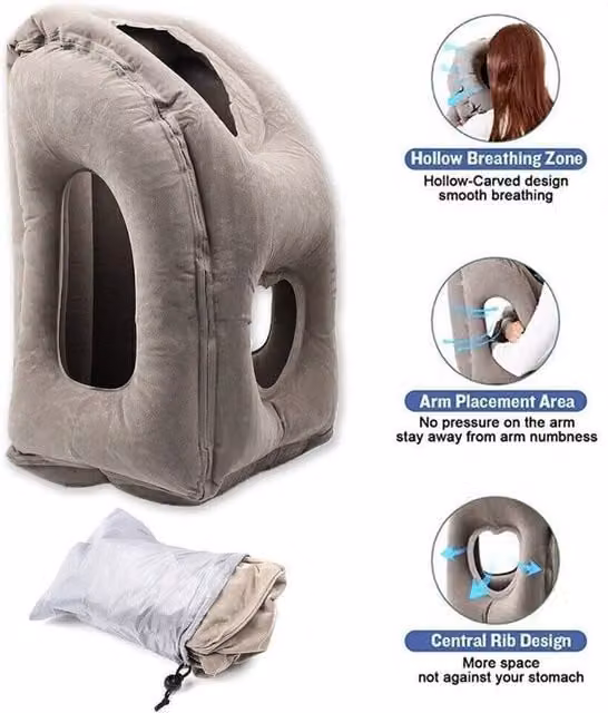 KORVIXA Grey Contoured Inflatable Neck Travel Pillow