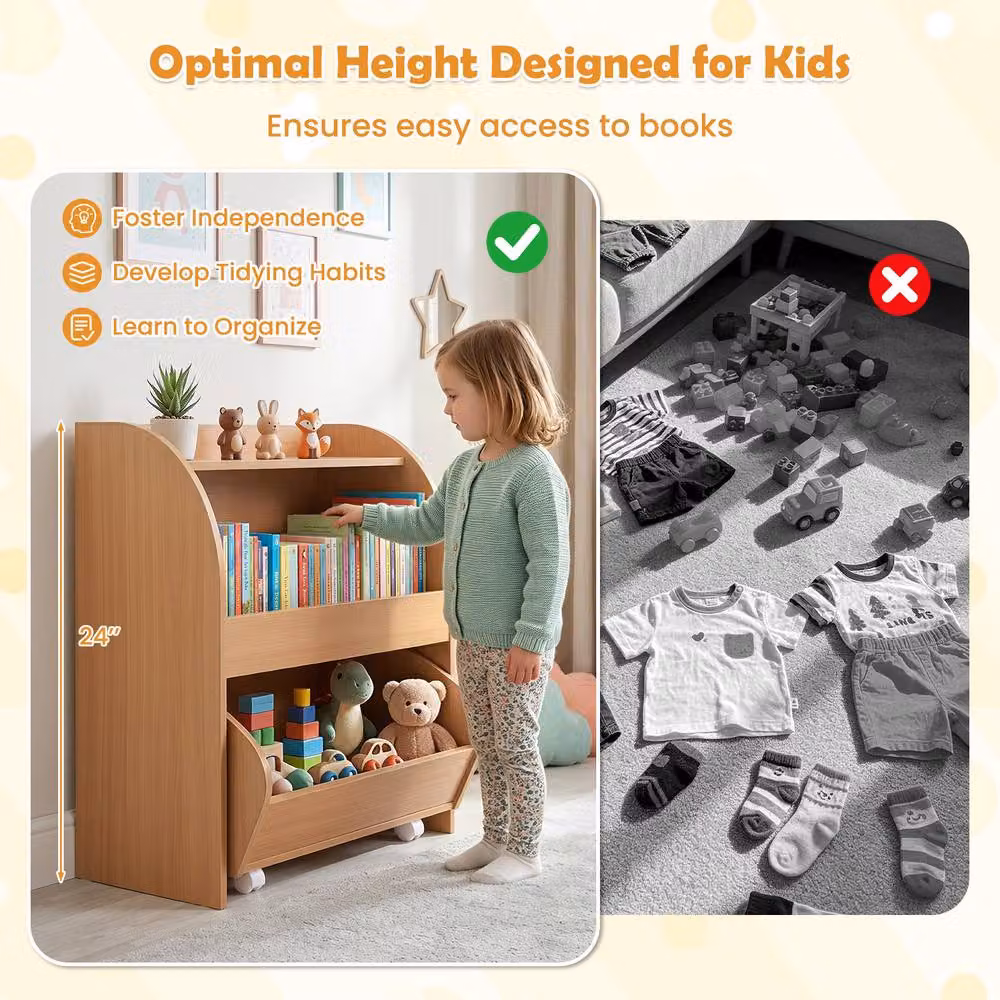 CASART Childrens Toy Storage Shelf with 2 Open Shelves in Sand – 6
