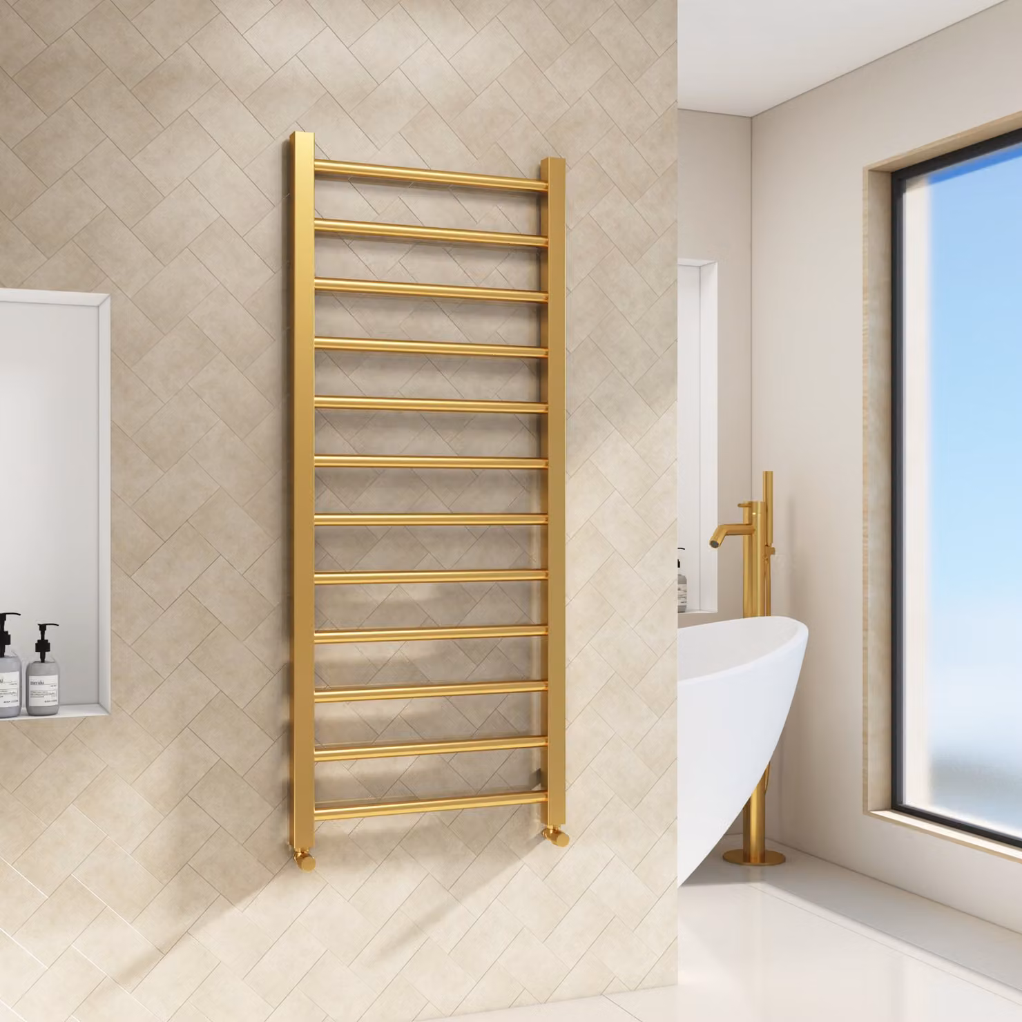 Royal Bathrooms Majestic Heated Towel Rail Straight Ladder, Gold, W: 50 cm, H: 120 cm