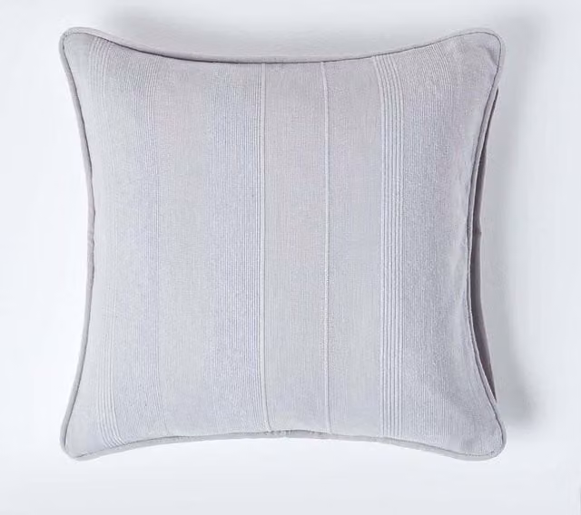Homescapes Rajput Ribbed Cotton Cushion Cover in Silver Grey, W/D/H: 60 x 60 x 60 cm