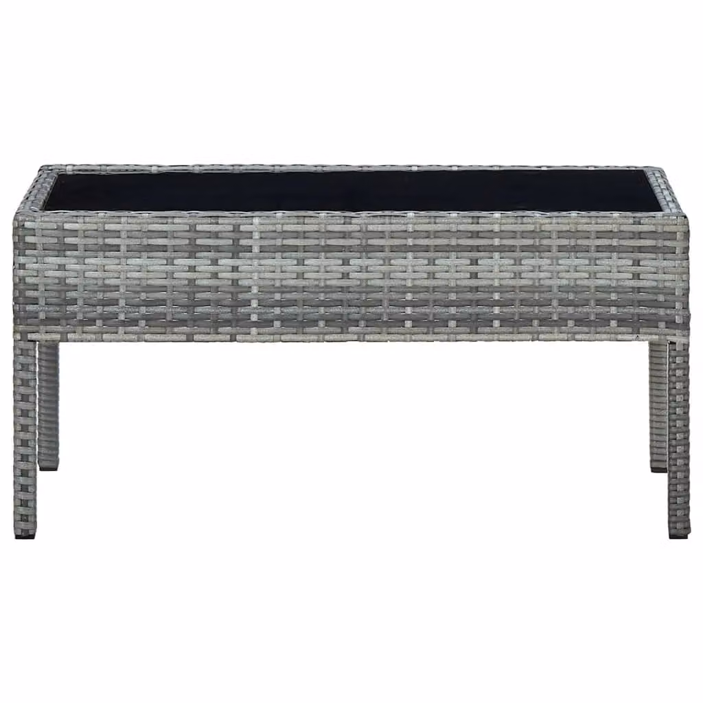 Berkfield Home Grey Poly Rattan Garden Table with Glass Top, W/D/H: 75 x 40 x 37 cm – 2