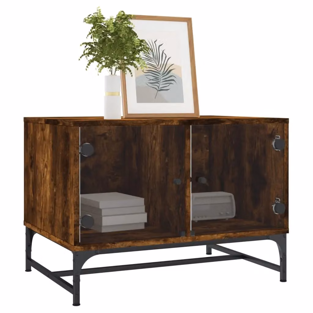 Berkfield Home Modern Coffee Table with Glass Doors in Smoked Oak Brown, W: 68.5 cm, D: 50 cm, H: 50 cm – 3