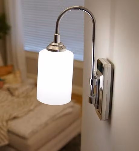 JML Smart Battery Operated LED Wall Sconce with Remote Control, Dimmable, Chrome/Silver – 3