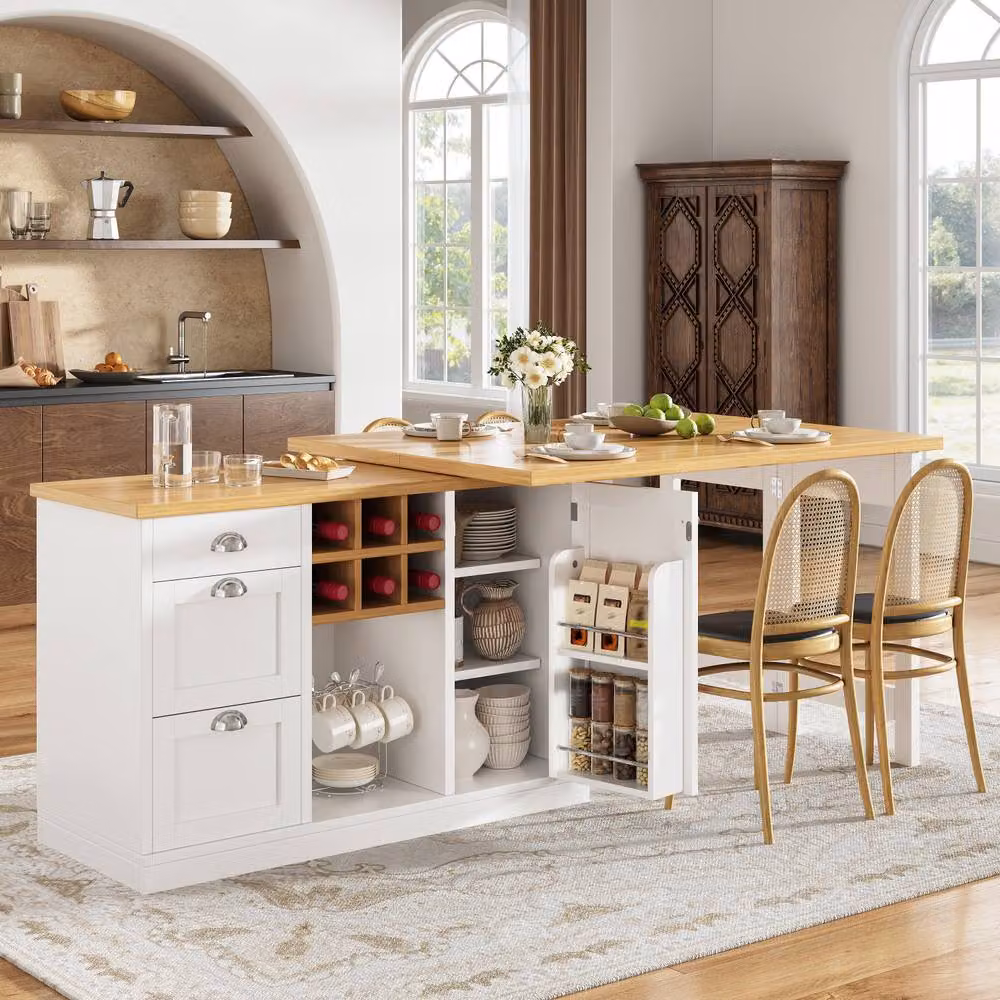BTM Extendable Sideboard Dining Table with Wine Rack and Storage Drawers in White – 2