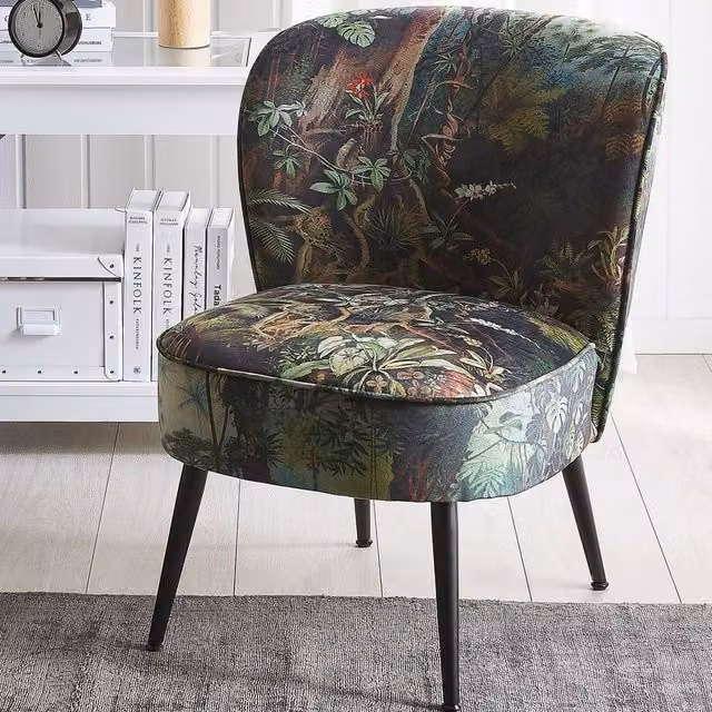 Wyld and Coco Jungle Print Armless Chair in Dark Green Floral Woven Fabric – 1