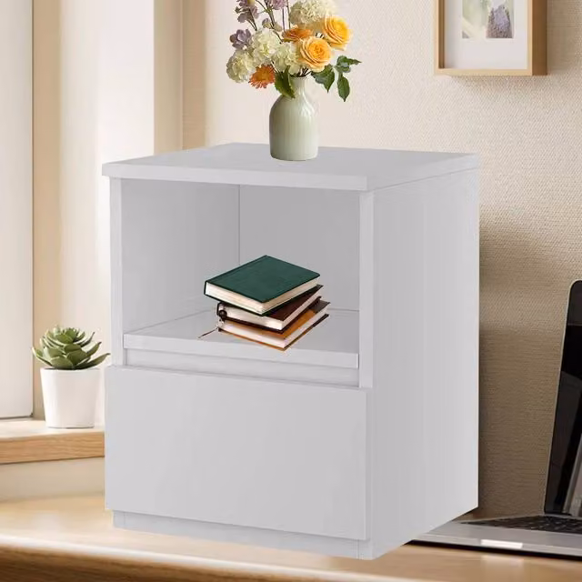 Kelvenix Modern White Bedside Table with Drawers – 1