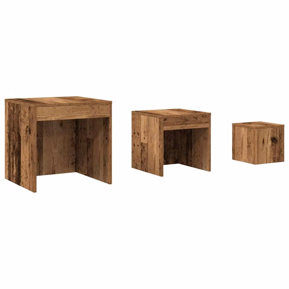 Berkfield Home Nesting Tables, 3 Piece Set in Brown Old Wood Finish – 2