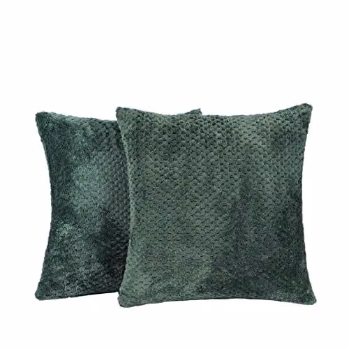 OHS Set of 2 Waffle Fleece Square Cushion Covers, Green, W/D/H: 45 x 45 x 45 cm